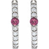 14K White Gold Natural Pink Tourmaline & 1/8 CTW Diamond Hoop Earrings