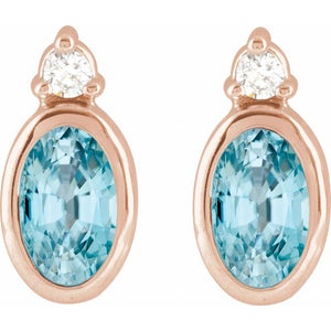 14K White Gold Natural Blue Sapphire & Diamond Earrings - Oval 5x3 mm