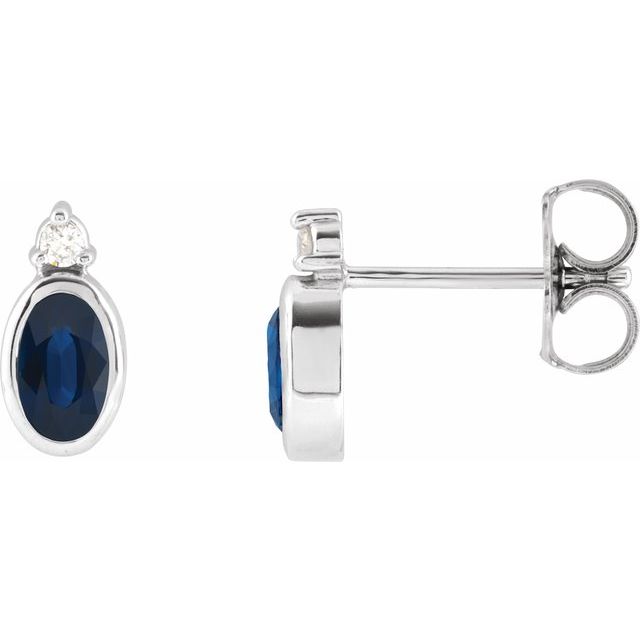 .03 CTW Natural Blue Sapphire and Diamond Earrings in 14K Gold, Silver & Platinum