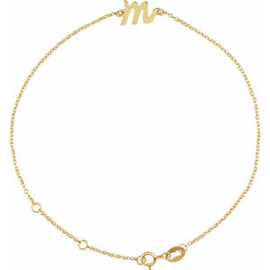 14K White Gold Initial R Bracelet 6.5-7.5 Inches - Elegant Jewelry