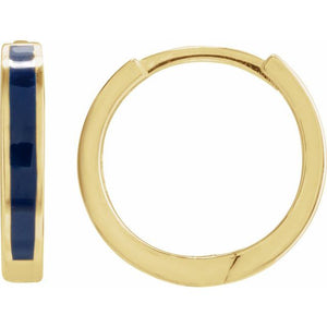 14K Yellow Gold 12.1 mm Blue Enamel Hinged Hoop Earrings
