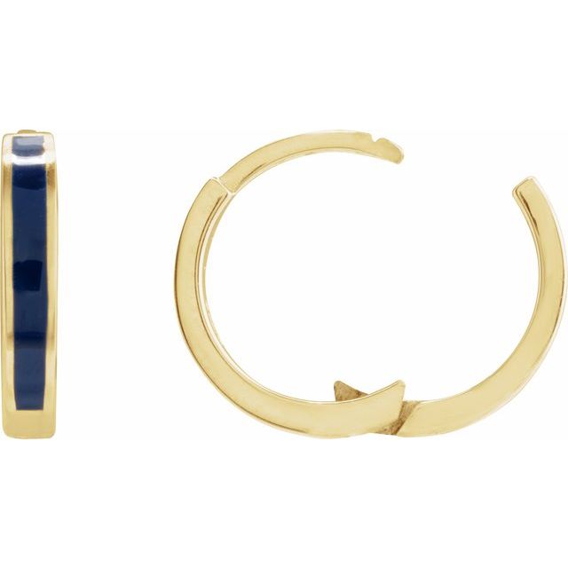 14K Gold Navy Blue Enamel Hoop Earrings