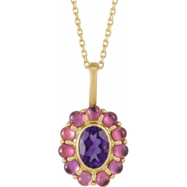 14K Gold Natural Mexican Fire Opal And Natural Cabochon Citrine Halo-Style Pendant