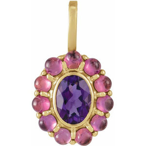 14K Gold Natural Mexican Fire Opal And Natural Cabochon Citrine Halo-Style Pendant