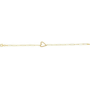 14K White Gold 7x5 mm Heart & Paperclip Chain Bracelet