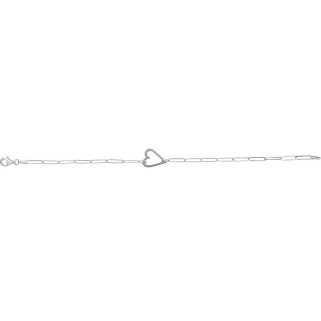 14K White Gold 7x5 mm Heart & Paperclip Chain Bracelet