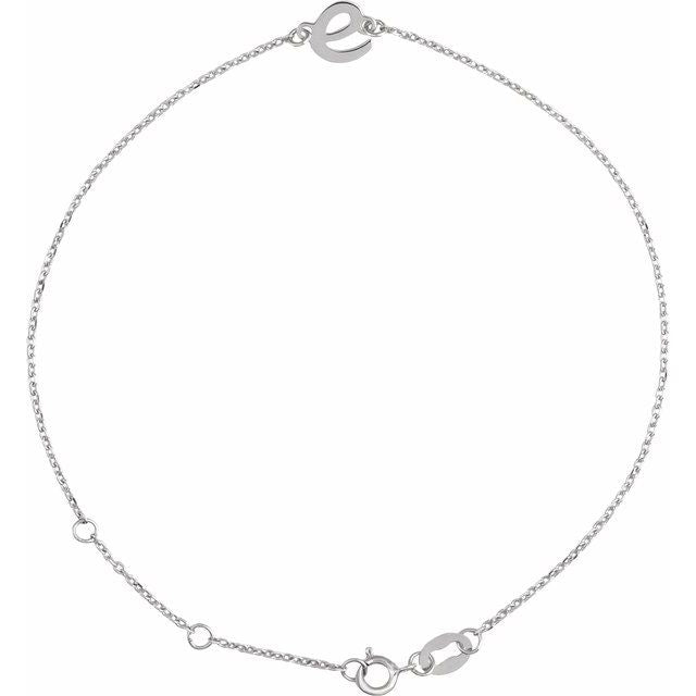 14K White Gold Initial R Bracelet 6.5-7.5 Inches - Elegant Jewelry