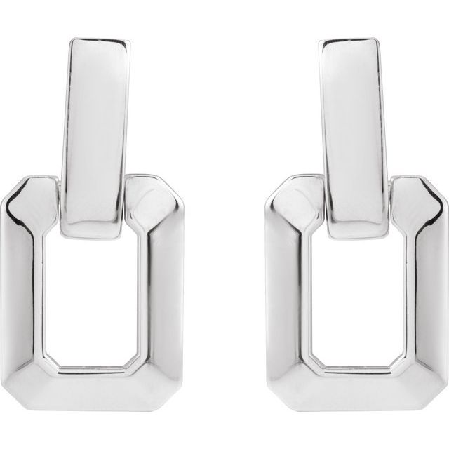 Silver 13x10 mm Geometric Drop Earring - Polished Finish