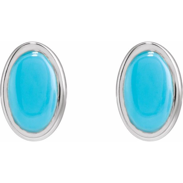 14K White Gold Natural Turquoise 5x3 mm Earrings - Elegant Design