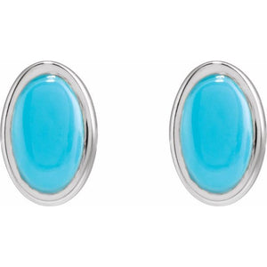 14K White Gold Natural Turquoise 5x3 mm Earrings - Elegant Design