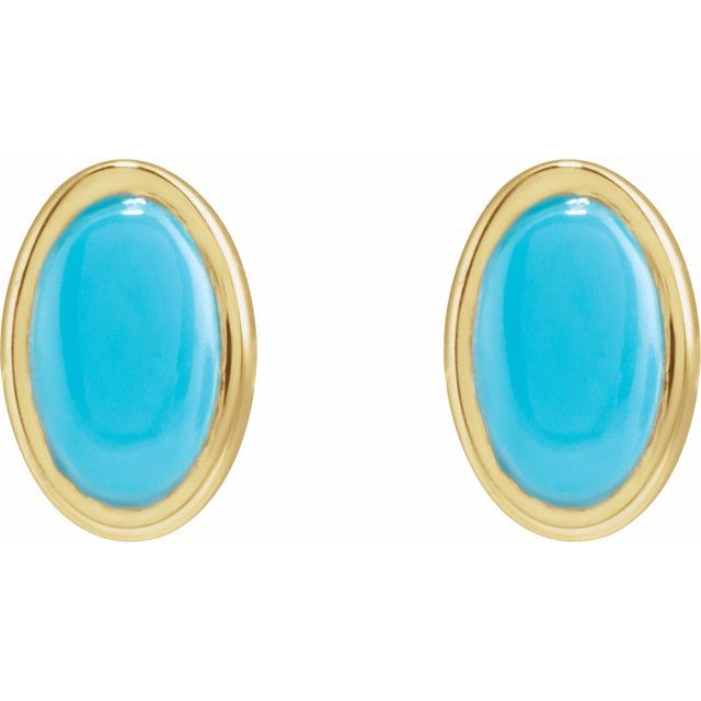 14K White Gold Natural Turquoise 5x3 mm Earrings - Elegant Design