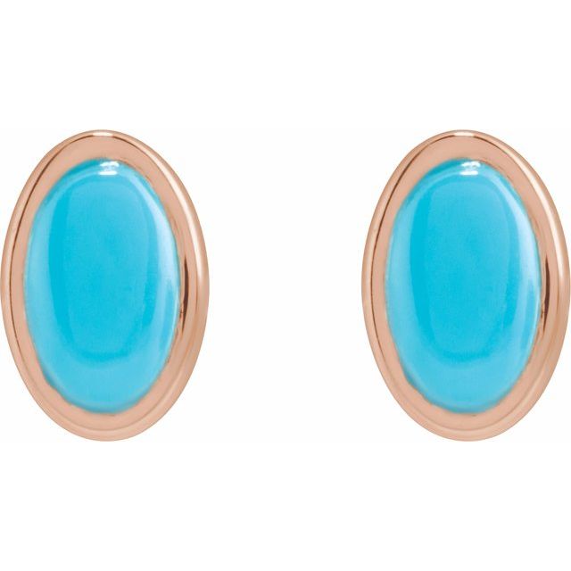 14K White Gold Natural Turquoise 5x3 mm Earrings - Elegant Design