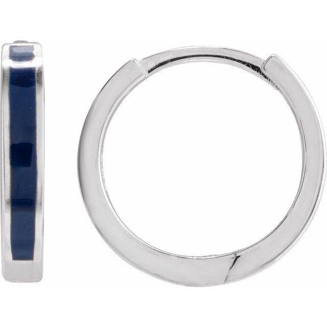 14K Yellow Gold 12.1 mm Blue Enamel Hinged Hoop Earrings