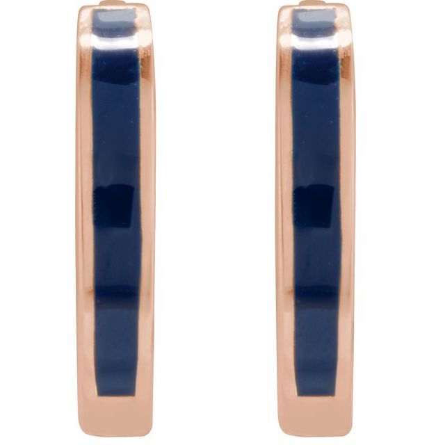 14K Yellow Gold 12.1 mm Blue Enamel Hinged Hoop Earrings