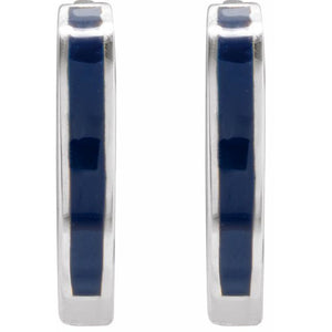 14K Yellow Gold 12.1 mm Blue Enamel Hinged Hoop Earrings