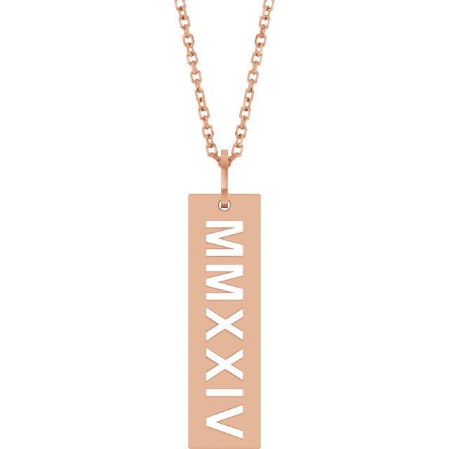 14K Rose Gold 27x6.6 mm 2024 Year Roman Numeral Necklace