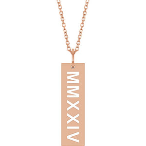 14K Rose Gold 27x6.6 mm 2024 Year Roman Numeral Necklace