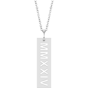 14K Rose Gold 27x6.6 mm 2024 Year Roman Numeral Necklace