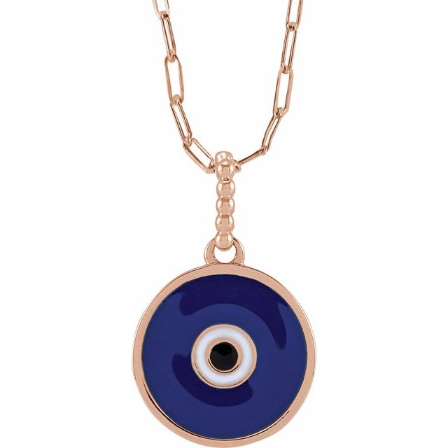 14K Yellow Gold 18" Blue Enamel Evil Eye Necklace – Elegant Charm