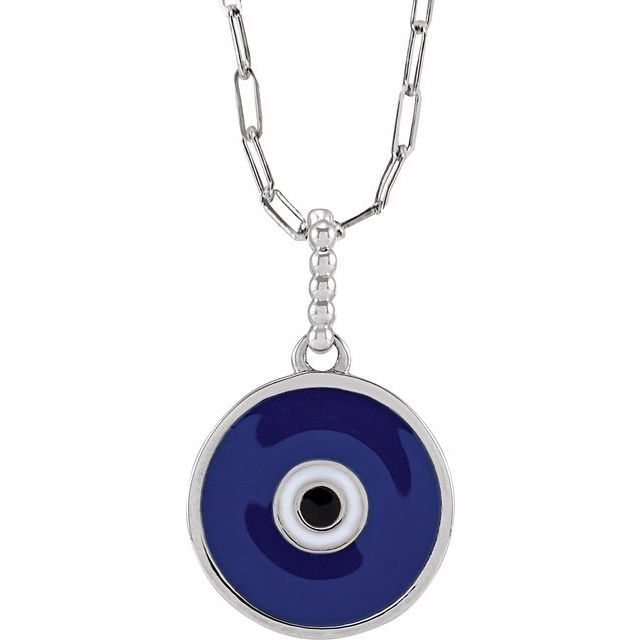 14K Yellow Gold 18" Blue Enamel Evil Eye Necklace – Elegant Charm