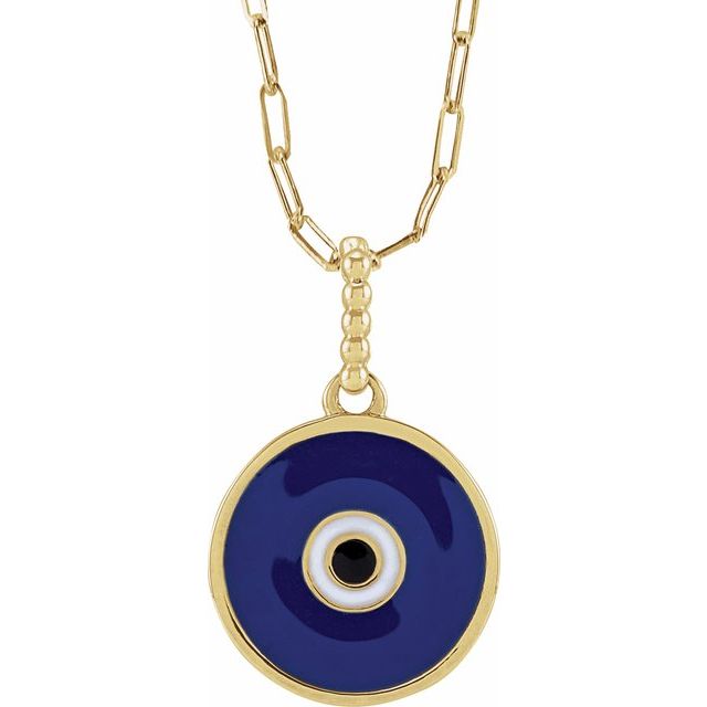 14K Yellow Gold 18" Blue Enamel Evil Eye Necklace – Elegant Charm