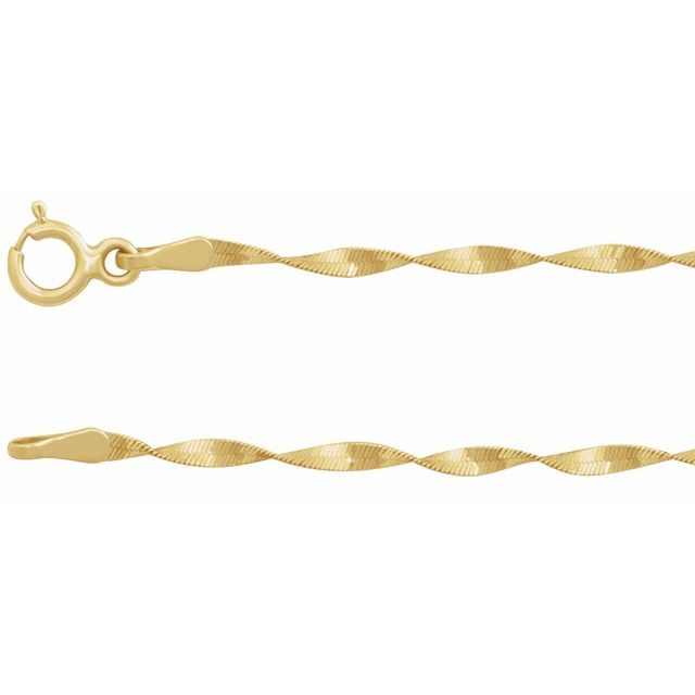 14K Yellow Gold 1.6 mm Twisted Herringbone Chain - 7 Inches