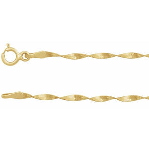 14K Yellow Gold 1.6 mm Twisted Herringbone Chain - 7 Inches