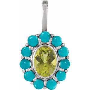 14K Gold Natural Mexican Fire Opal And Natural Cabochon Citrine Halo-Style Pendant