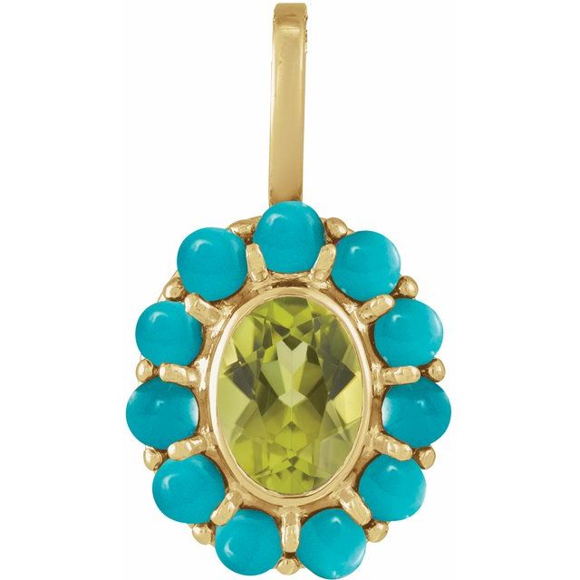 14K Gold Natural Mexican Fire Opal And Natural Cabochon Citrine Halo-Style Pendant