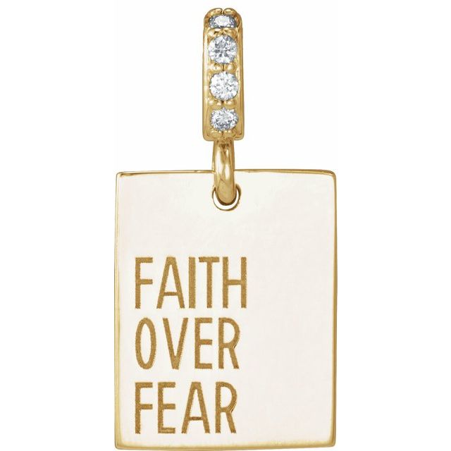 14K Yellow Gold Natural Diamond Faith Over Fear Pendant - Elegant Design