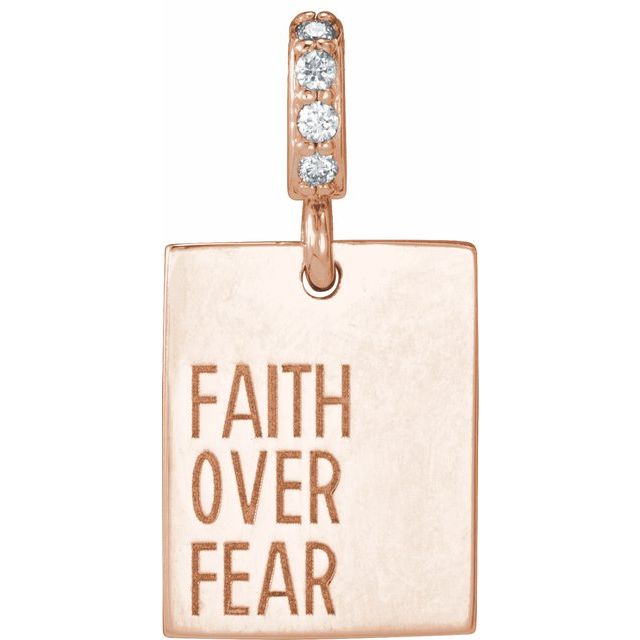 14K Yellow Gold Natural Diamond Faith Over Fear Pendant - Elegant Design