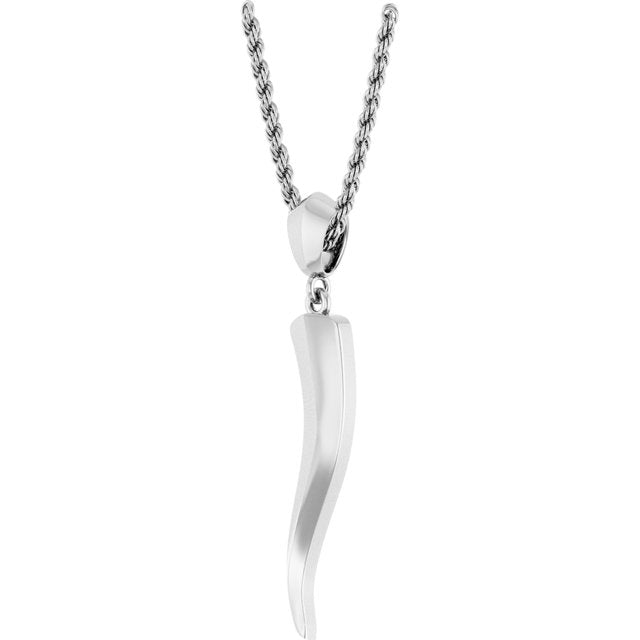 14K White Gold 20" Polished Italian Horn Necklace