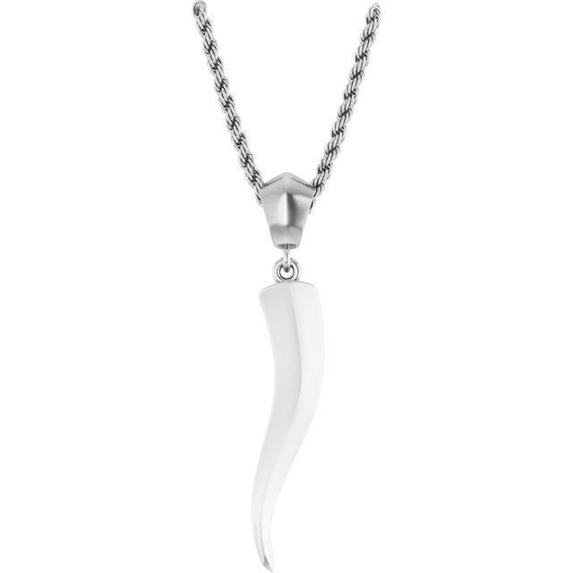 14K White Gold 20" Polished Italian Horn Necklace