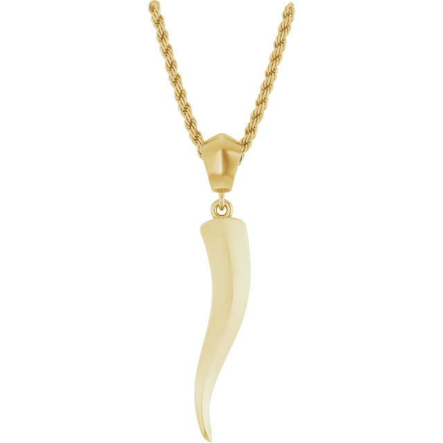 14K White Gold 20" Polished Italian Horn Necklace