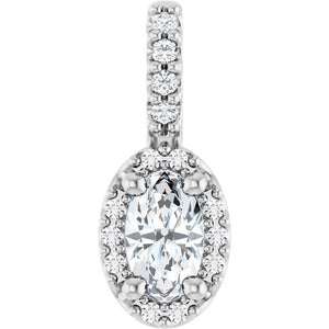 14K White Gold Halo-Style Pendant with 7x5 mm Lab-Grown Moissanite & .07 CTW Natural Diamond