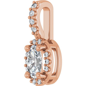 14K White Gold Halo-Style Pendant with 7x5 mm Lab-Grown Moissanite & .07 CTW Natural Diamond