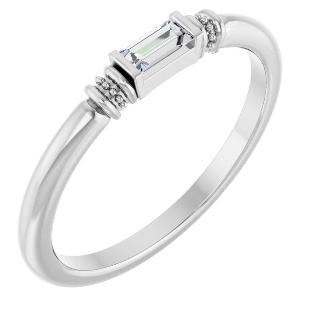 14K White Gold Lab-Grown Alexandrite Stackable Ring with Baguette Accents