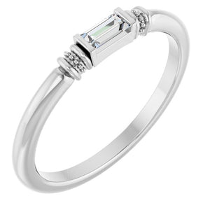 14K White Gold Lab-Grown Alexandrite Stackable Ring with Baguette Accents