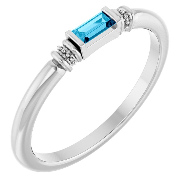 14K White Gold Lab-Grown Alexandrite Stackable Ring with Baguette Accents