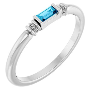 14K White Gold Lab-Grown Alexandrite Stackable Ring with Baguette Accents