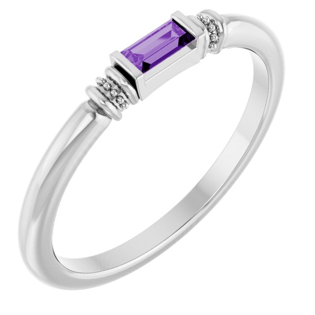 14K White Gold Lab-Grown Alexandrite Stackable Ring with Baguette Accents