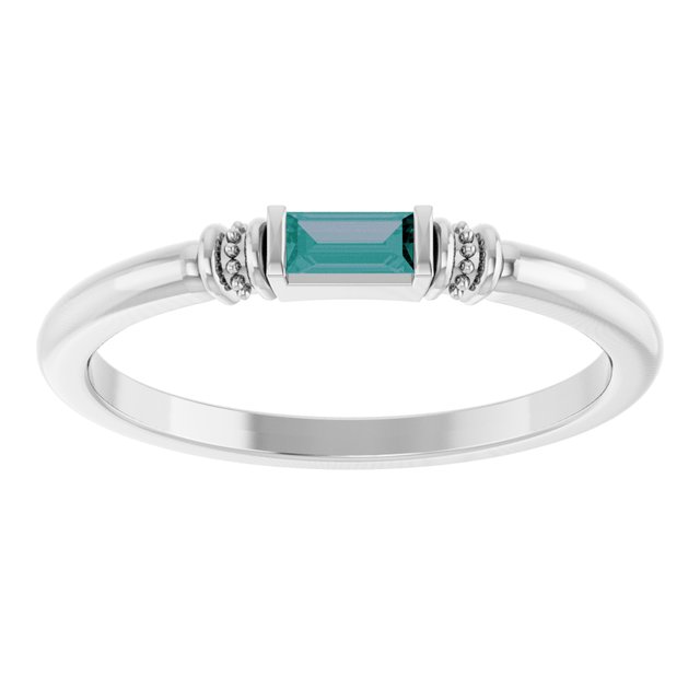 14K White Gold Lab-Grown Alexandrite Stackable Ring with Baguette Accents