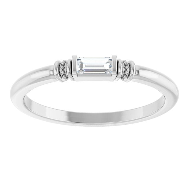 14K White Gold Lab-Grown Alexandrite Stackable Ring with Baguette Accents