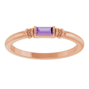 14K White Gold Lab-Grown Alexandrite Stackable Ring with Baguette Accents