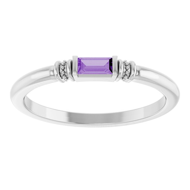 14K White Gold Lab-Grown Alexandrite Stackable Ring with Baguette Accents