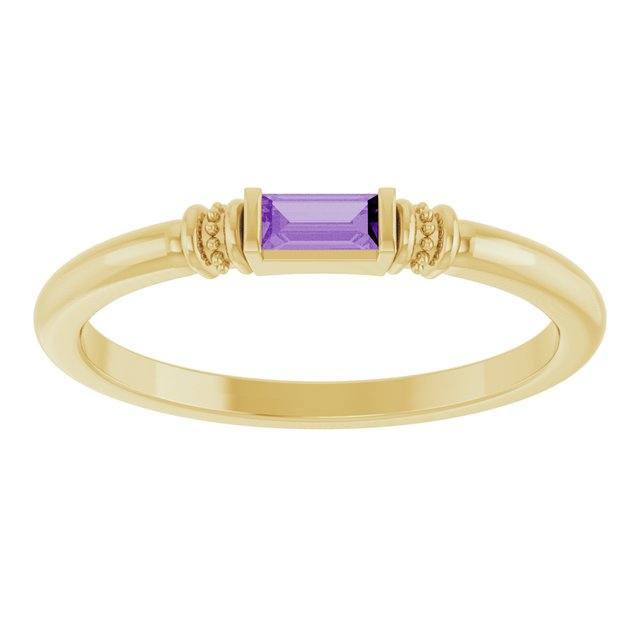 14K White Gold Lab-Grown Alexandrite Stackable Ring with Baguette Accents