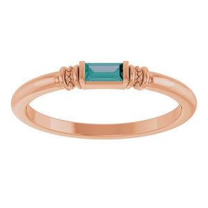14K White Gold Lab-Grown Alexandrite Stackable Ring with Baguette Accents