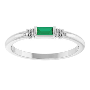 14K White Gold Lab-Grown Alexandrite Stackable Ring with Baguette Accents
