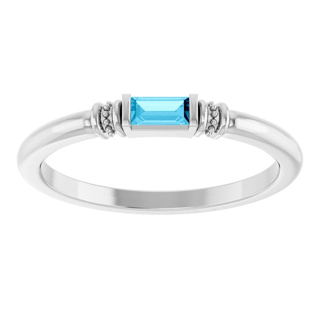 14K White Gold Lab-Grown Alexandrite Stackable Ring with Baguette Accents