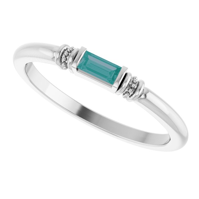 14K White Gold Lab-Grown Alexandrite Stackable Ring with Baguette Accents